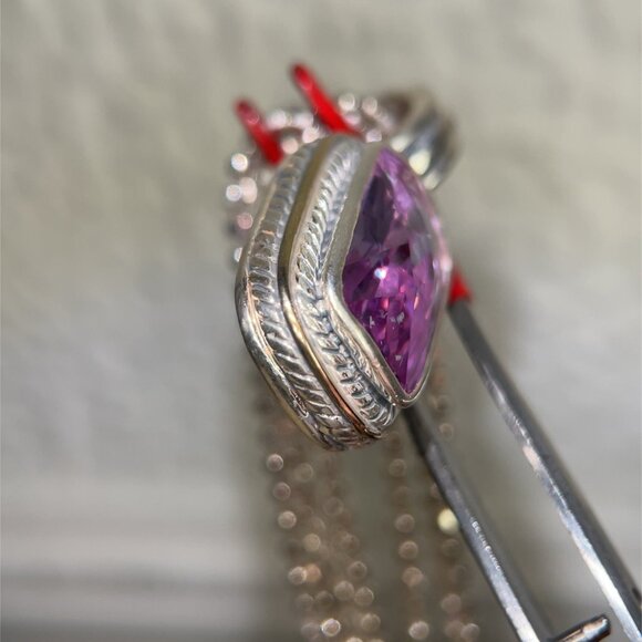 925 Silver Multi-Strand Amethyst Pendant with Gold Accent Necklace - Picture 7 of 10